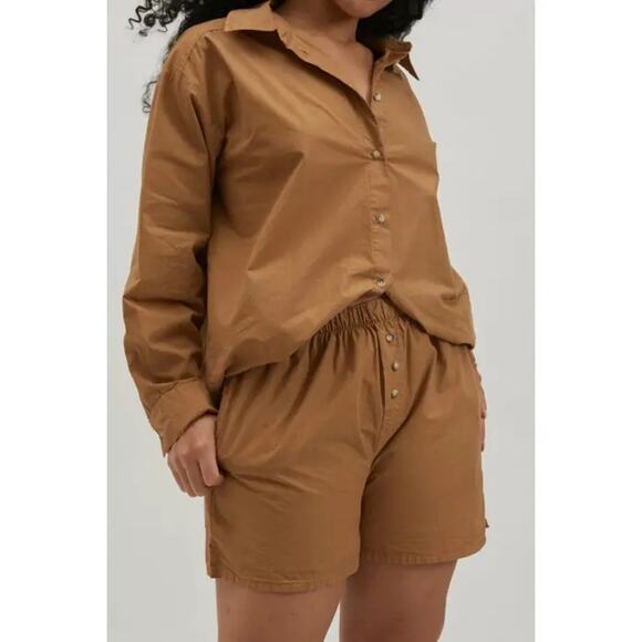 DONNI. Cotton Poplin Pull On Elastic Waist The Pop Boxers Short Camel Women's XS - Picture 1 of 6